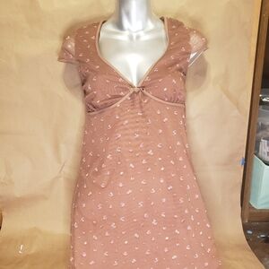 Cute Aeropostale Short Brown Dress With Pink Flowers.